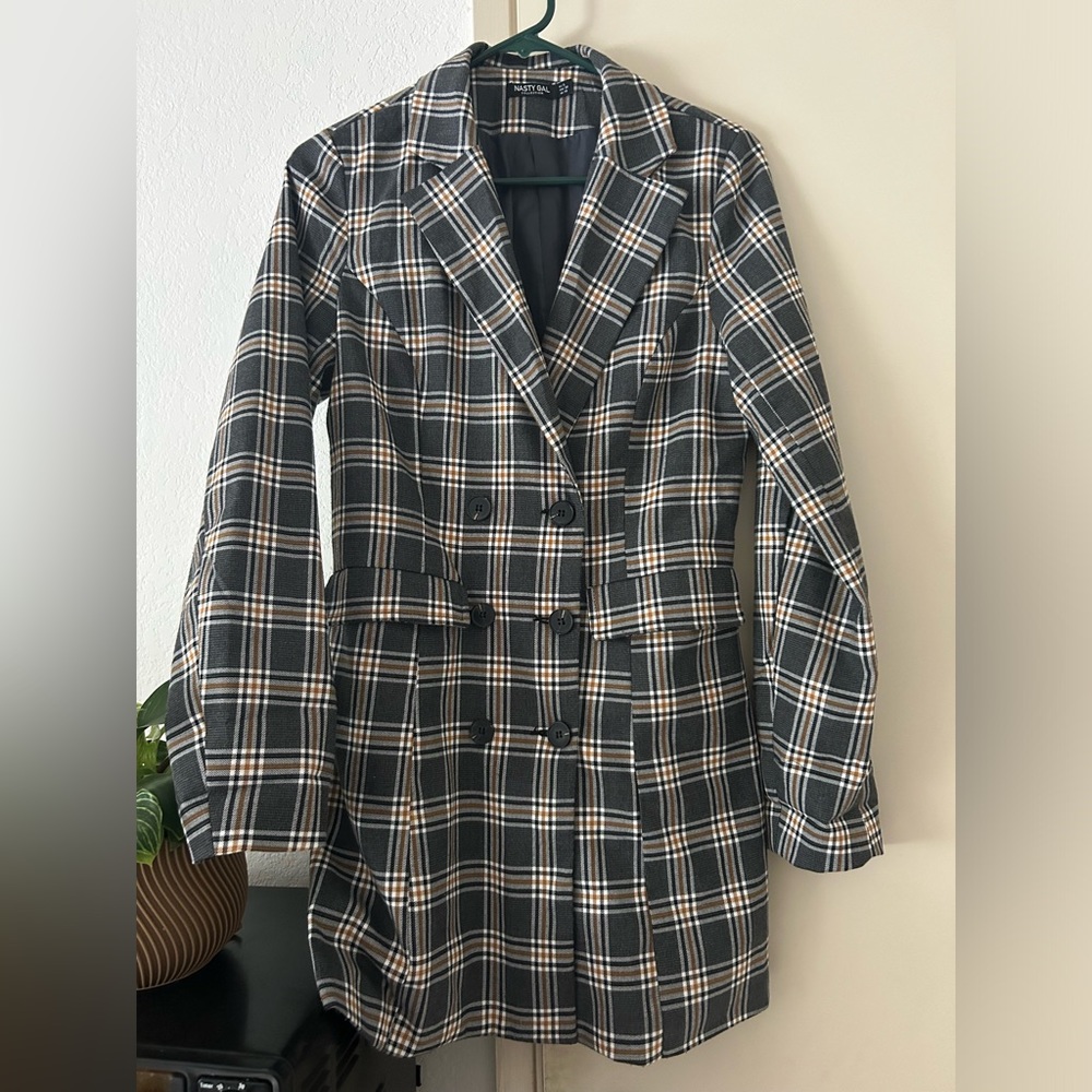 Nasty Gal | Plaid Midlength Blazer US6 EUR38 UK10